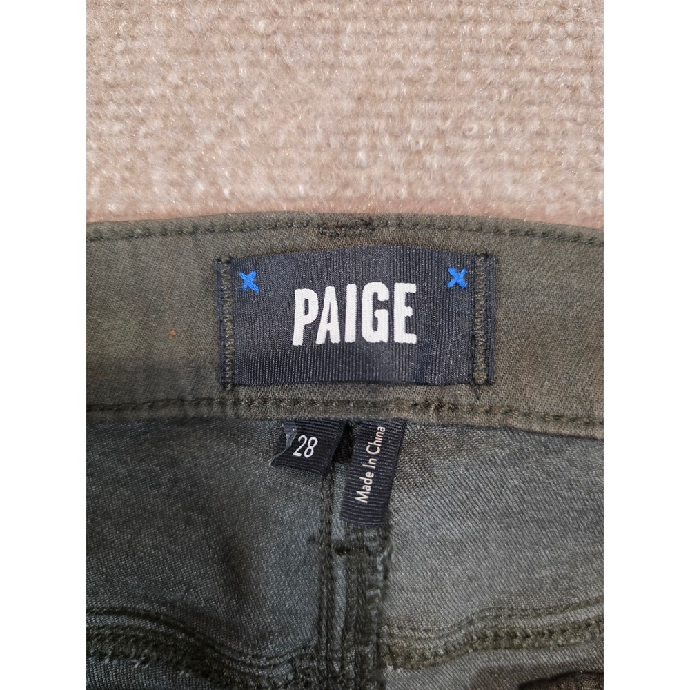 Paige Claudine High Rise Ankle Flare Jeans Metallic Olive Green Size 28 - Picture 8 of 8